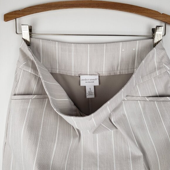 Chicos Perfect Stretch Pull On Skort 1 M Beige Stripe Travel Golf Casual Pockets - Picture 5 of 9